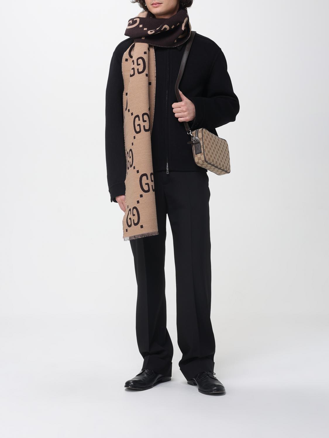 GUCCI SCIARPA: Sciarpa Gucci in lana con monogram GG jacquard , Marrone - Img 4