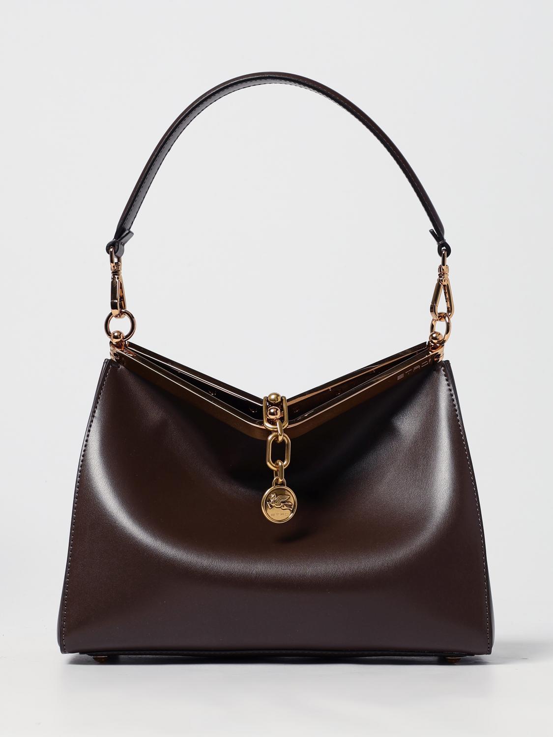 ETRO BORSA A SPALLA: Borsa Vela Medium Etro in pelle , Marrone - Img 1