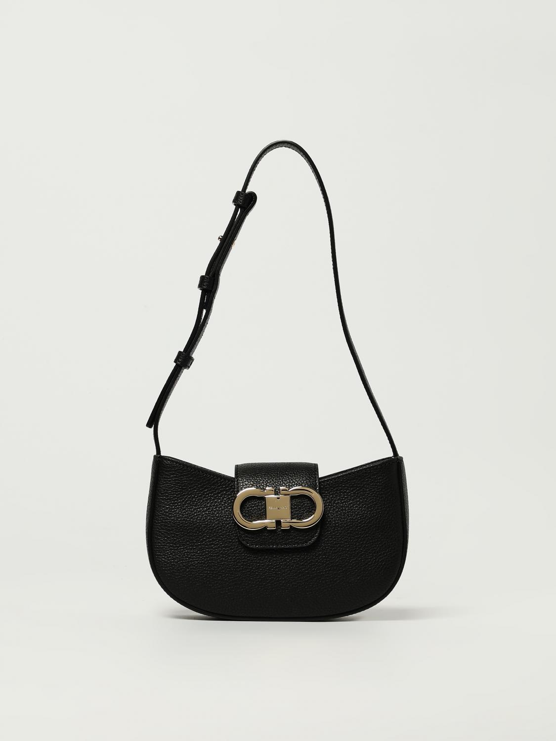 FERRAGAMO BORSA MINI: Borsa Mini Double Gancini Ferragamo in pelle martellata , Nero - Img 1