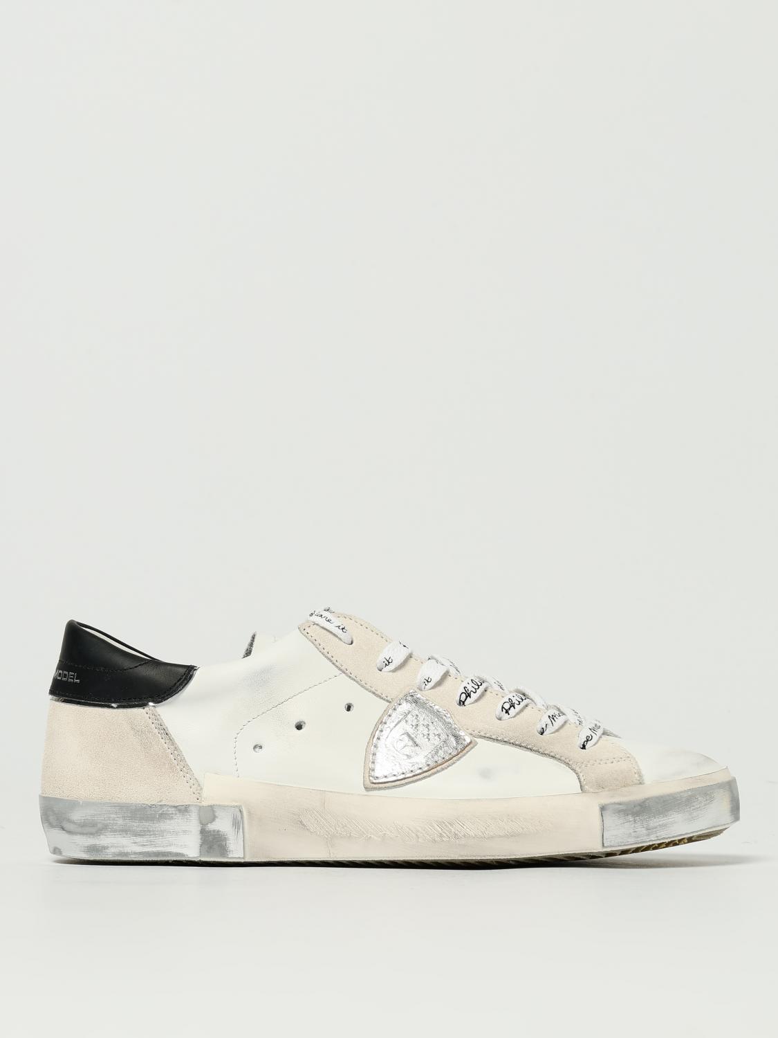 PHILIPPE MODEL SNEAKERS: Paris Sneakers by Philippe Model in Used-Effect Leather, White - Img 1