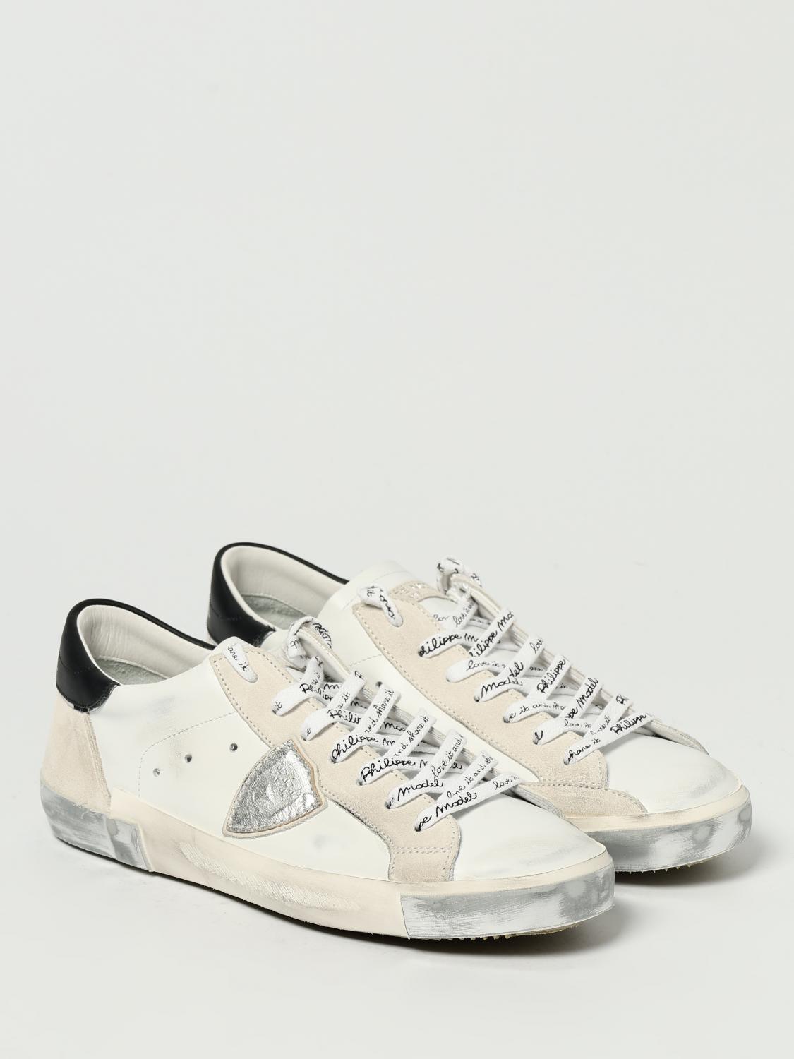 PHILIPPE MODEL SNEAKERS: Paris Sneakers by Philippe Model in Used-Effect Leather, White - Img 2