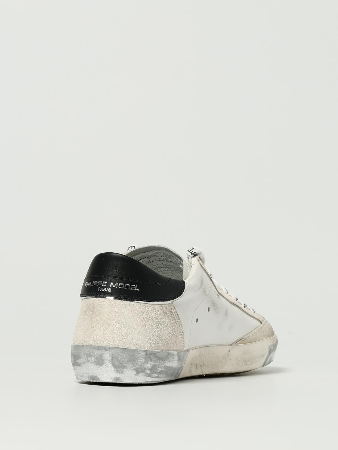 PHILIPPE MODEL SNEAKERS: Paris Sneakers by Philippe Model in Used-Effect Leather, White - Img 3