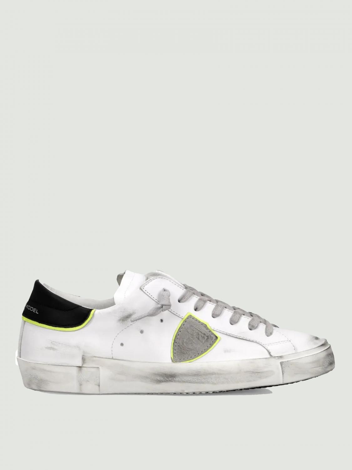 PHILIPPE MODEL TRAINERS: Paris Sneakers by Philippe Model in Used-Effect Leather, Milk - Img 1