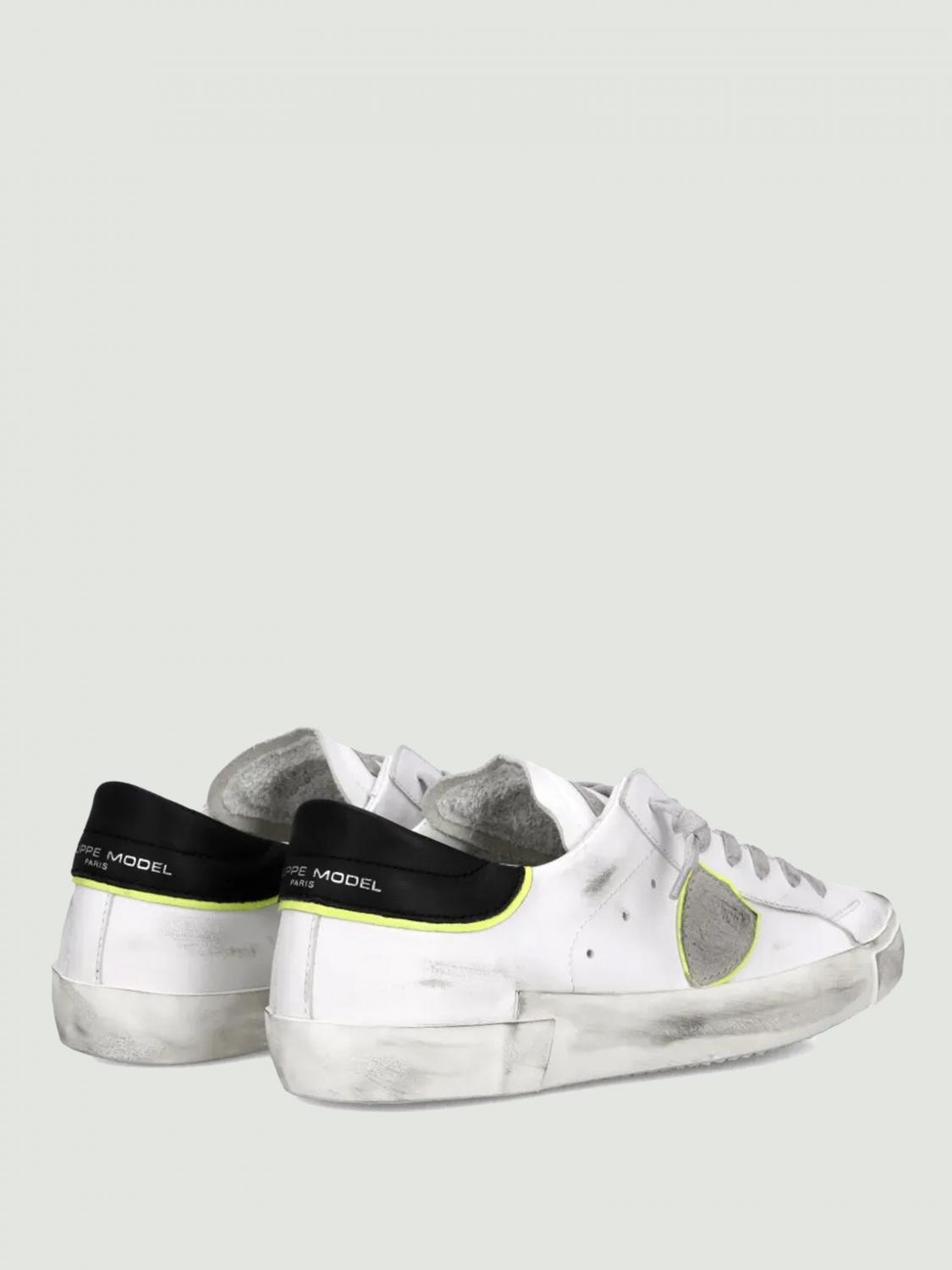 PHILIPPE MODEL TRAINERS: Paris Sneakers by Philippe Model in Used-Effect Leather, Milk - Img 3