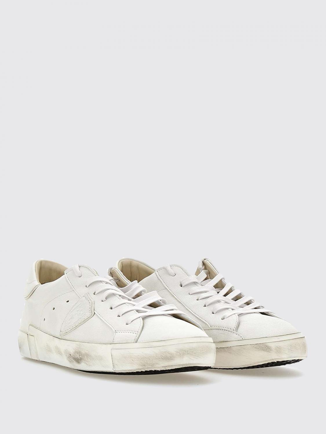 PHILIPPE MODEL SNEAKERS: Paris Sneakers by Philippe Model in Used-Effect Leather, White 2 - Img 2
