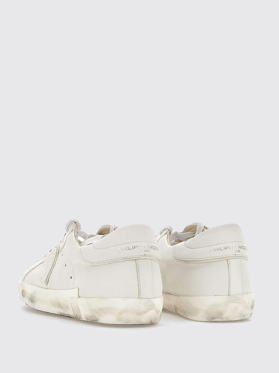 PHILIPPE MODEL SNEAKERS: Paris Sneakers by Philippe Model in Used-Effect Leather, White 2 - Img 3