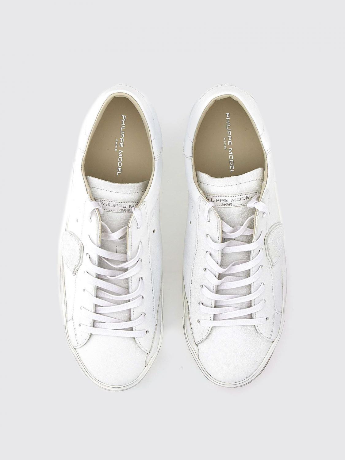 PHILIPPE MODEL SNEAKERS: Paris Sneakers by Philippe Model in Used-Effect Leather, White 2 - Img 4