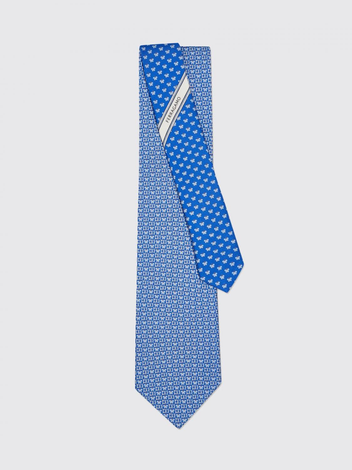 FERRAGAMO TIE: Gancini Butterfly Print Silk Tie Ferragamo, Blue - Img 1