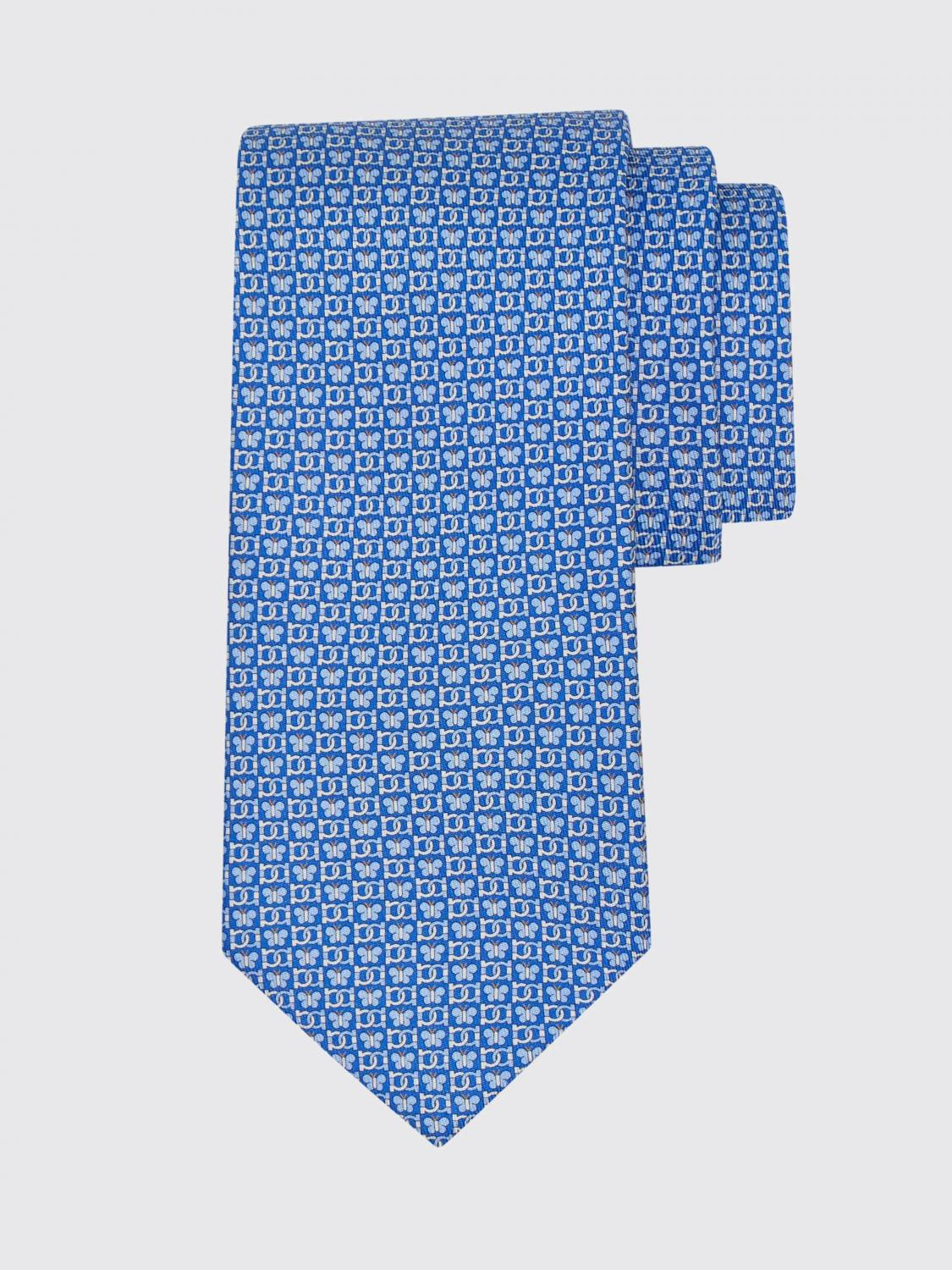 FERRAGAMO TIE: Gancini Butterfly Print Silk Tie Ferragamo, Blue - Img 3