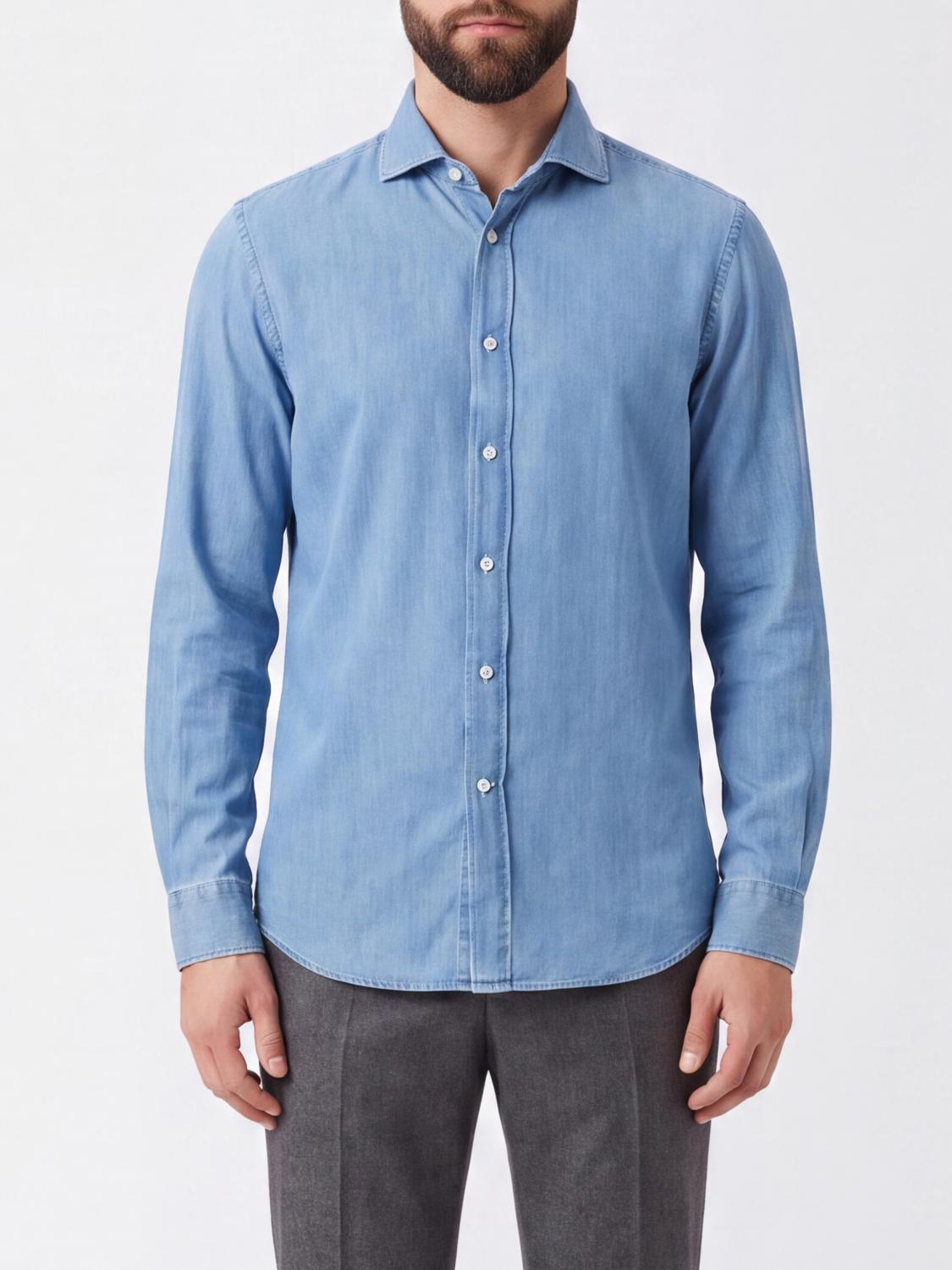 BRUNELLO CUCINELLI HEMD: Baumwollhemd mit Logo Brunello Cucinelli, Denim - Img 1