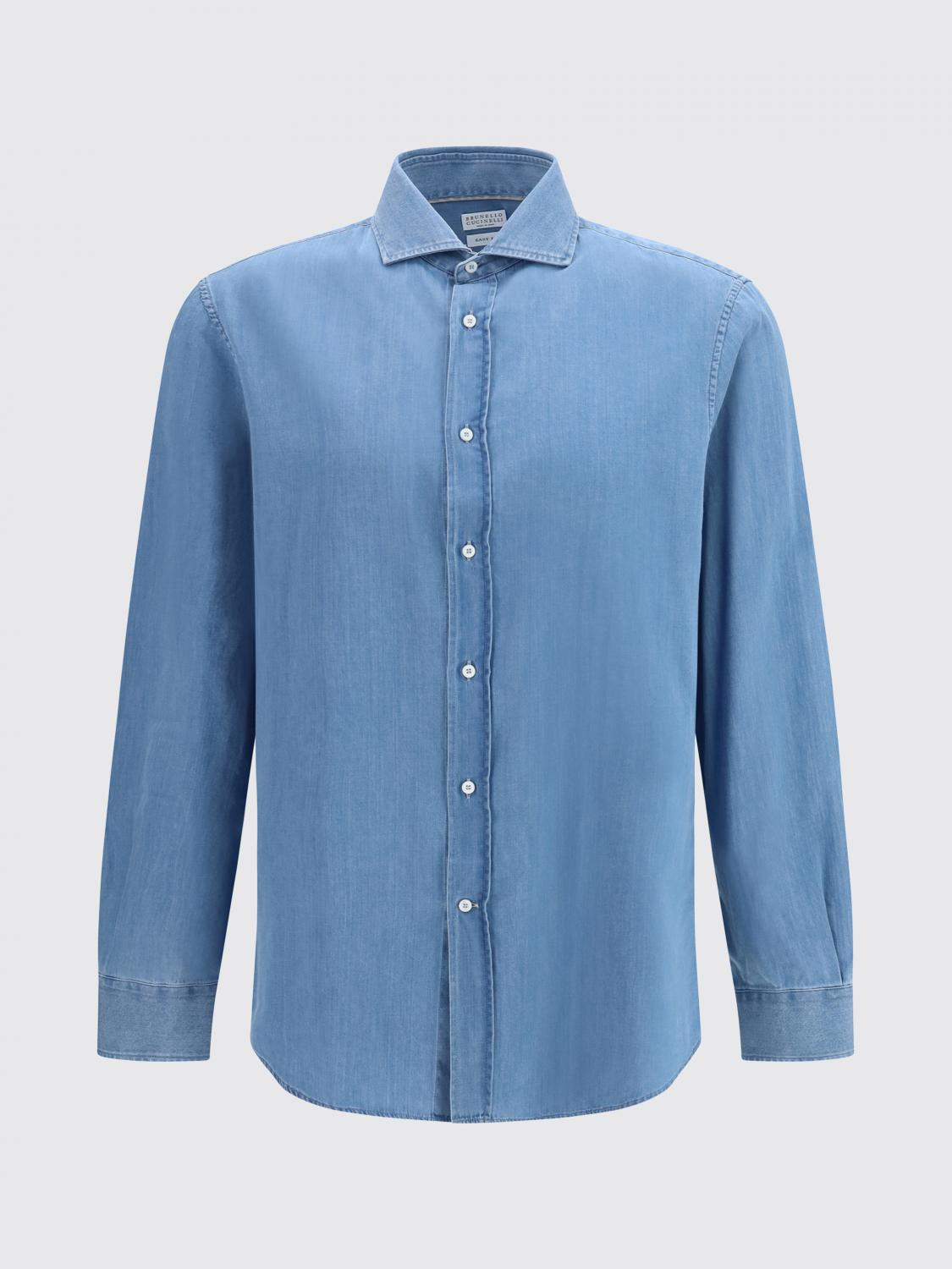 BRUNELLO CUCINELLI HEMD: Baumwollhemd mit Logo Brunello Cucinelli, Denim - Img 2