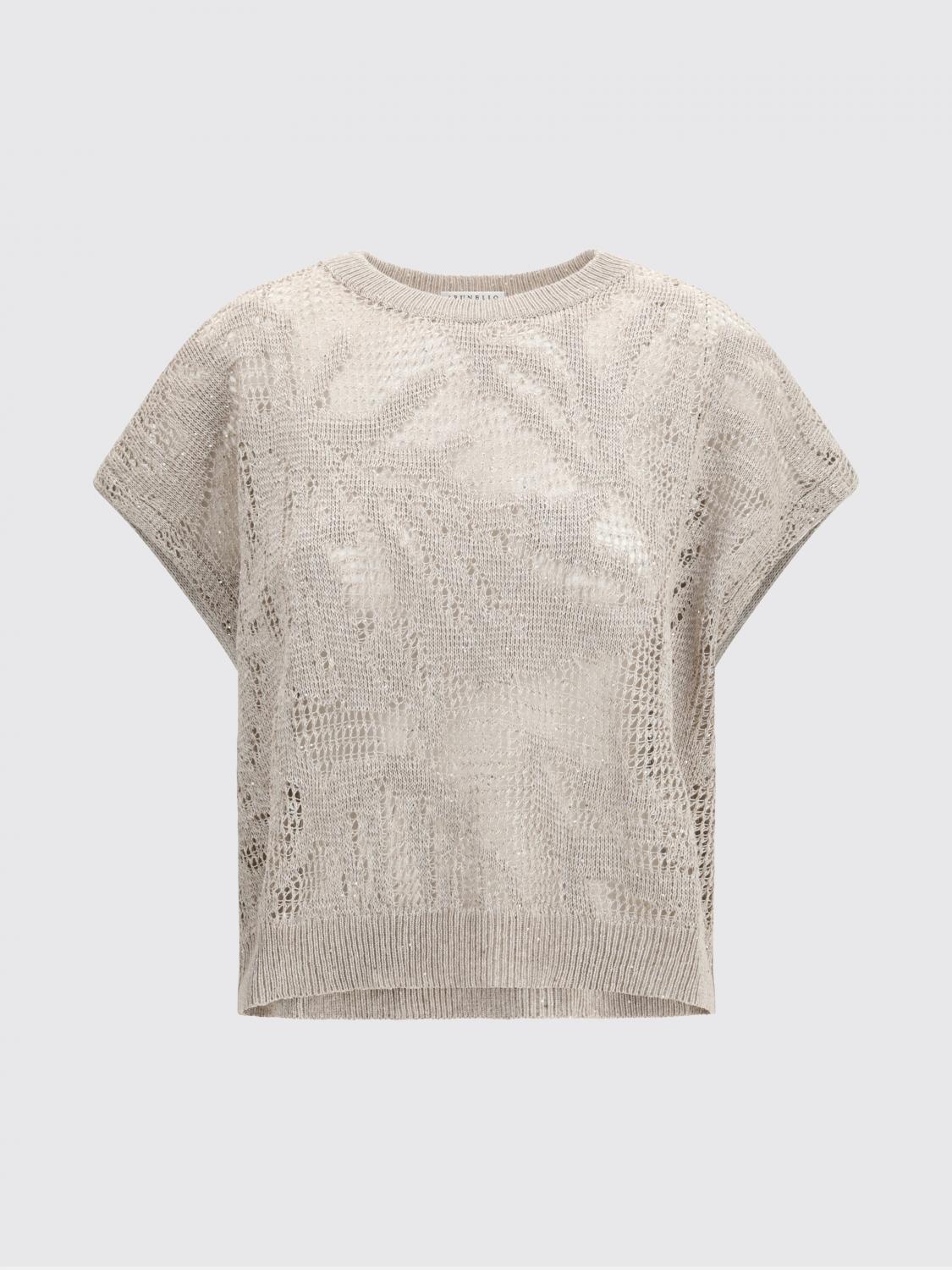 BRUNELLO CUCINELLI JERSEY: Jersey calado de algodón y lino Brunello Cucinelli, Beige - Img 2