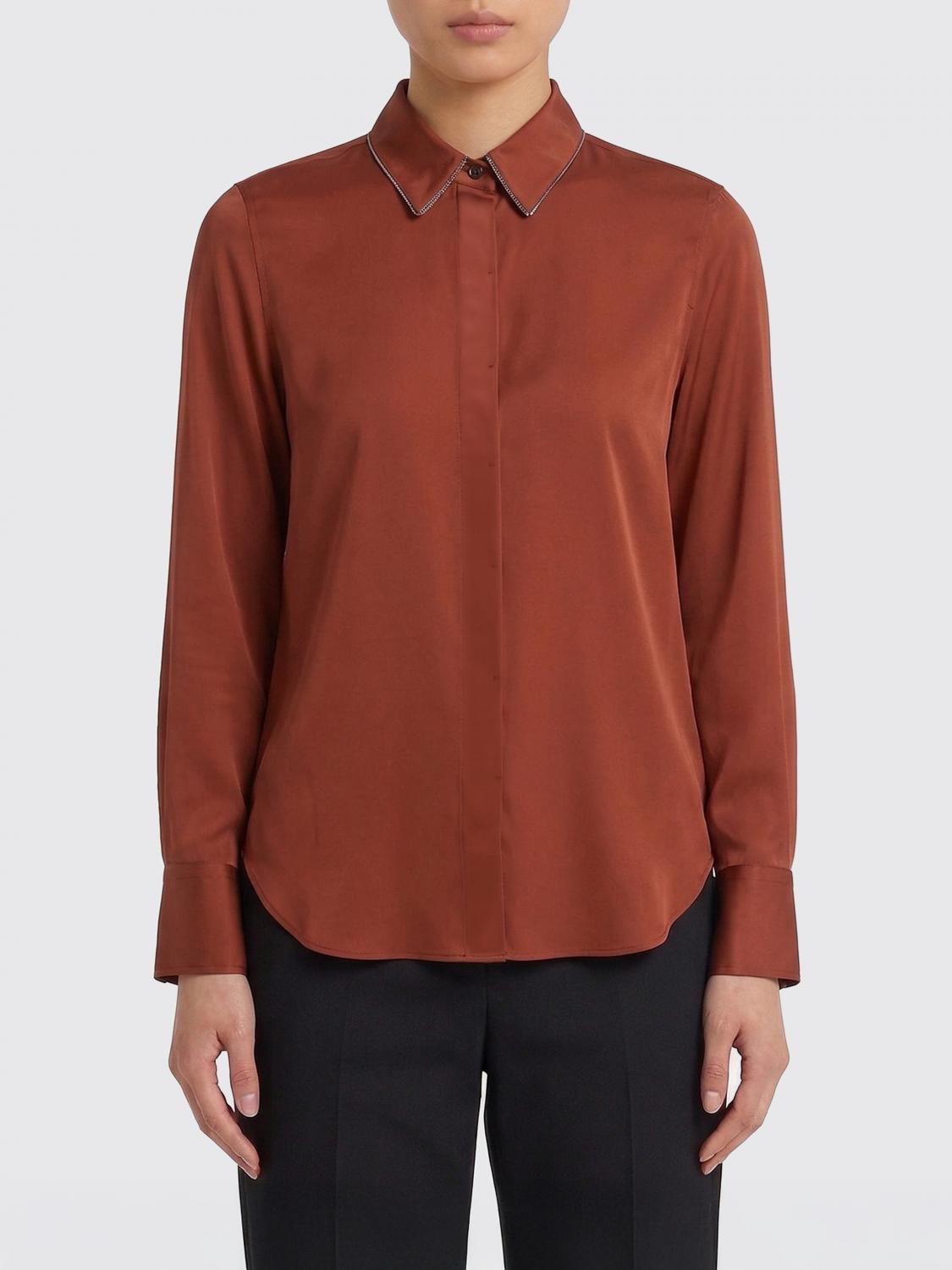 BRUNELLO CUCINELLI CAMISA: Camisa clásica de popelín con monile Brunello Cucinelli, Rojo - Img 1
