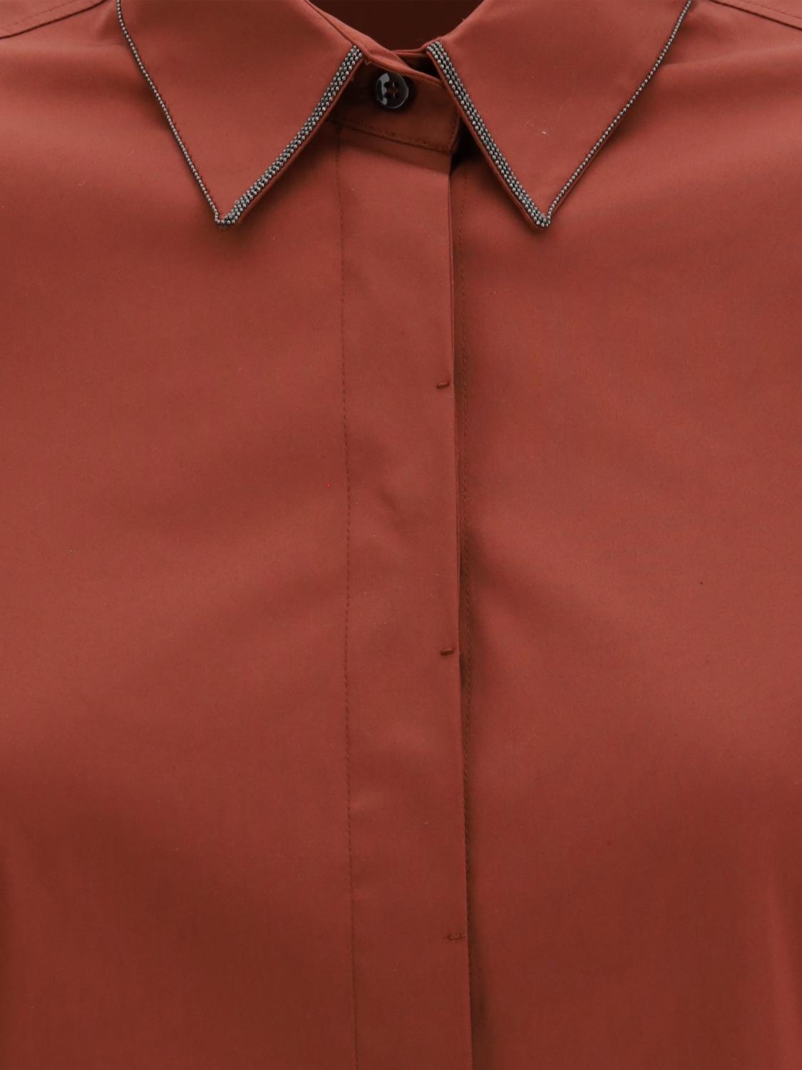 BRUNELLO CUCINELLI CAMISA: Camisa clásica de popelín con monile Brunello Cucinelli, Rojo - Img 4