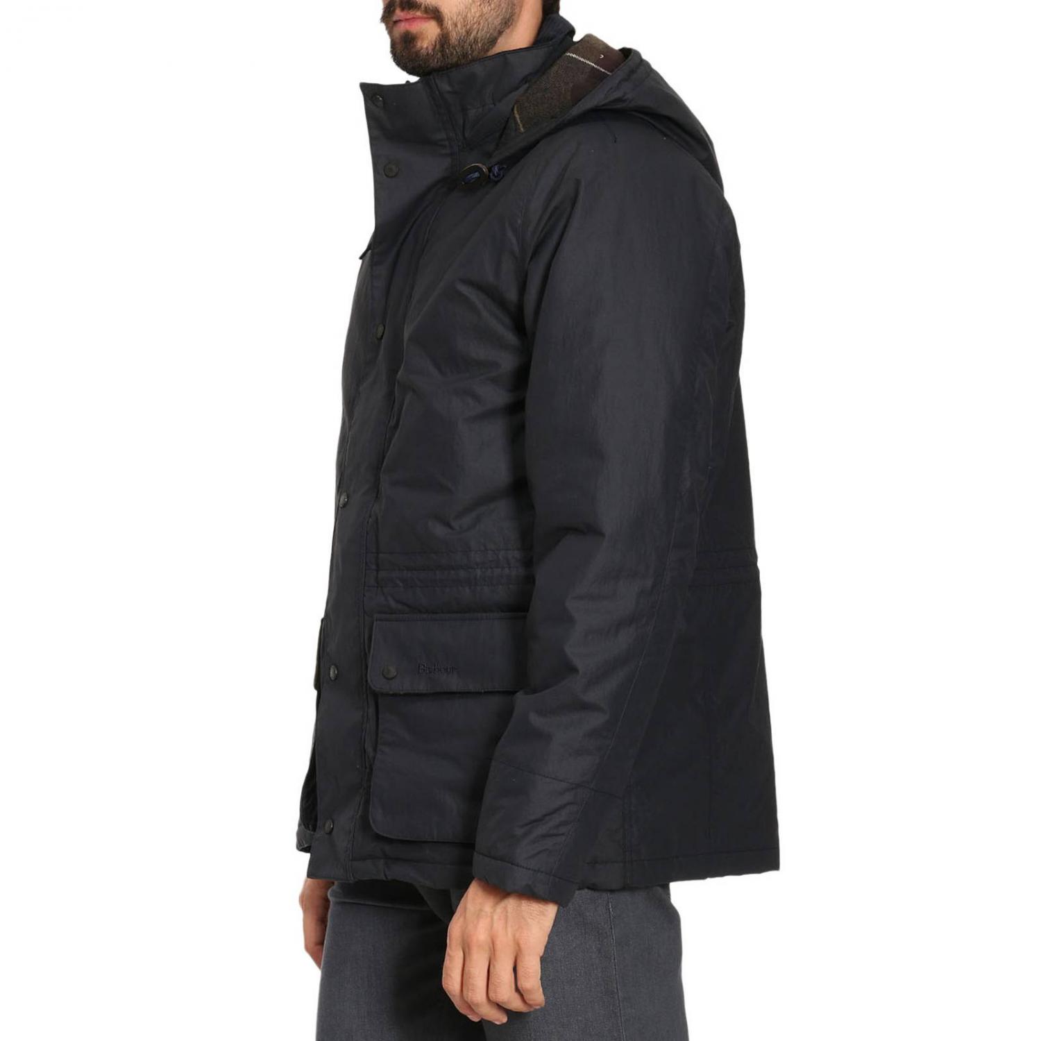 BARBOUR GIACCA: Parka medio waterproof in misto cotone con cappuccio removibile e interni tartan, Blue - Img 2