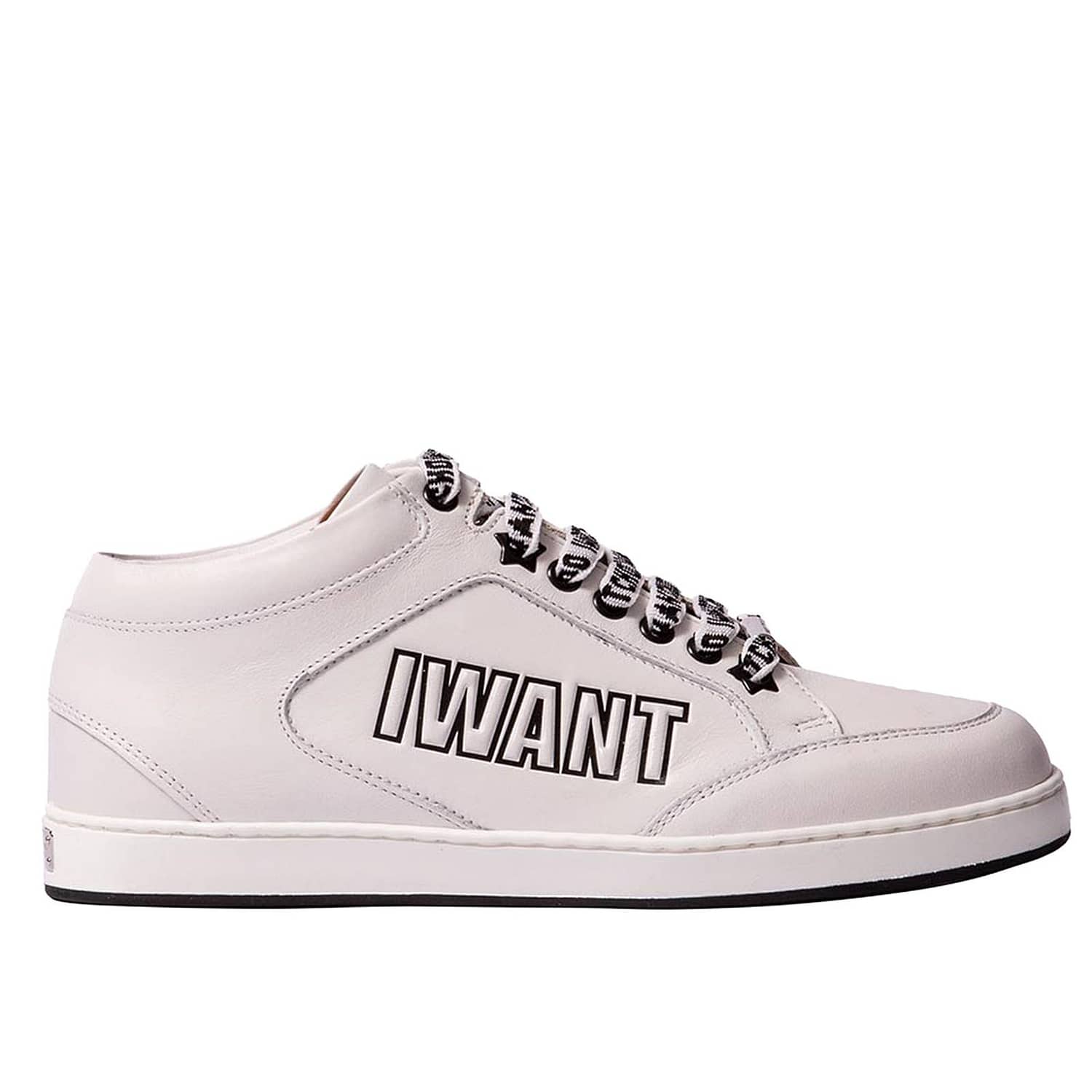 JIMMY CHOO SNEAKERS: Sneakers Miami in pelle liscia con maxi logo I want Choo, Bianco - Img 1