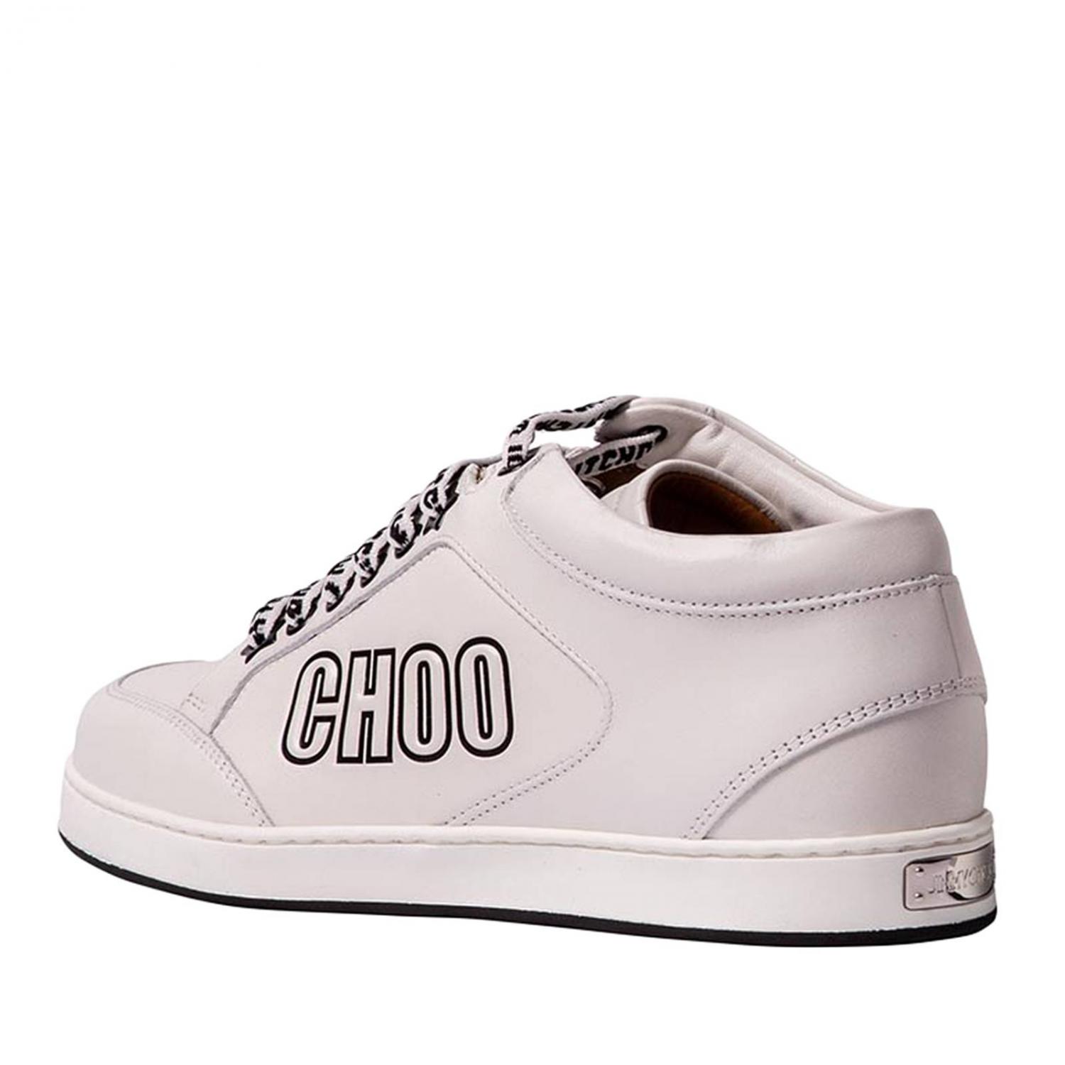 JIMMY CHOO SNEAKERS: Sneakers Miami in pelle liscia con maxi logo I want Choo, Bianco - Img 3