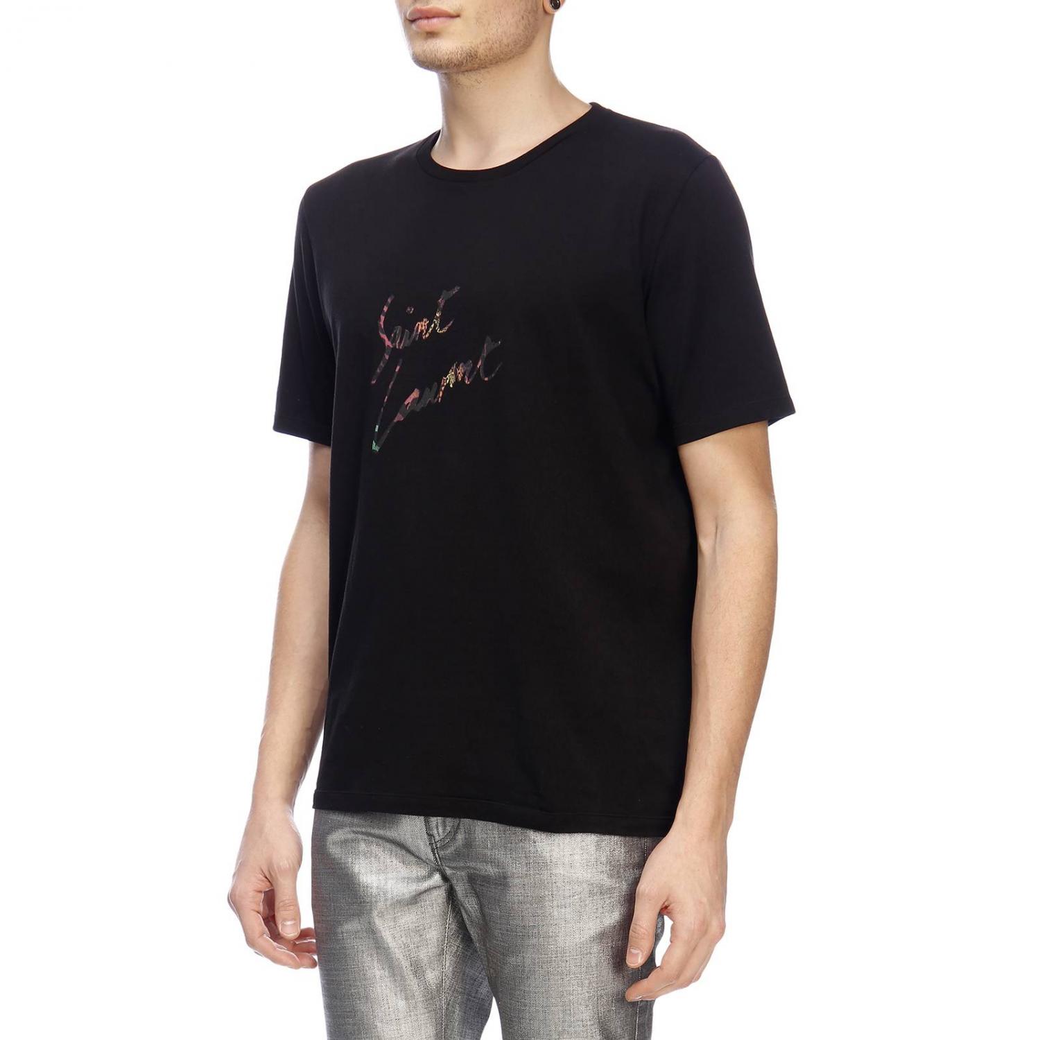 SAINT LAURENT T-SHIRT: T-shirt a girocollo basic in jersey con firma Saint Laurent, Nero - Img 2