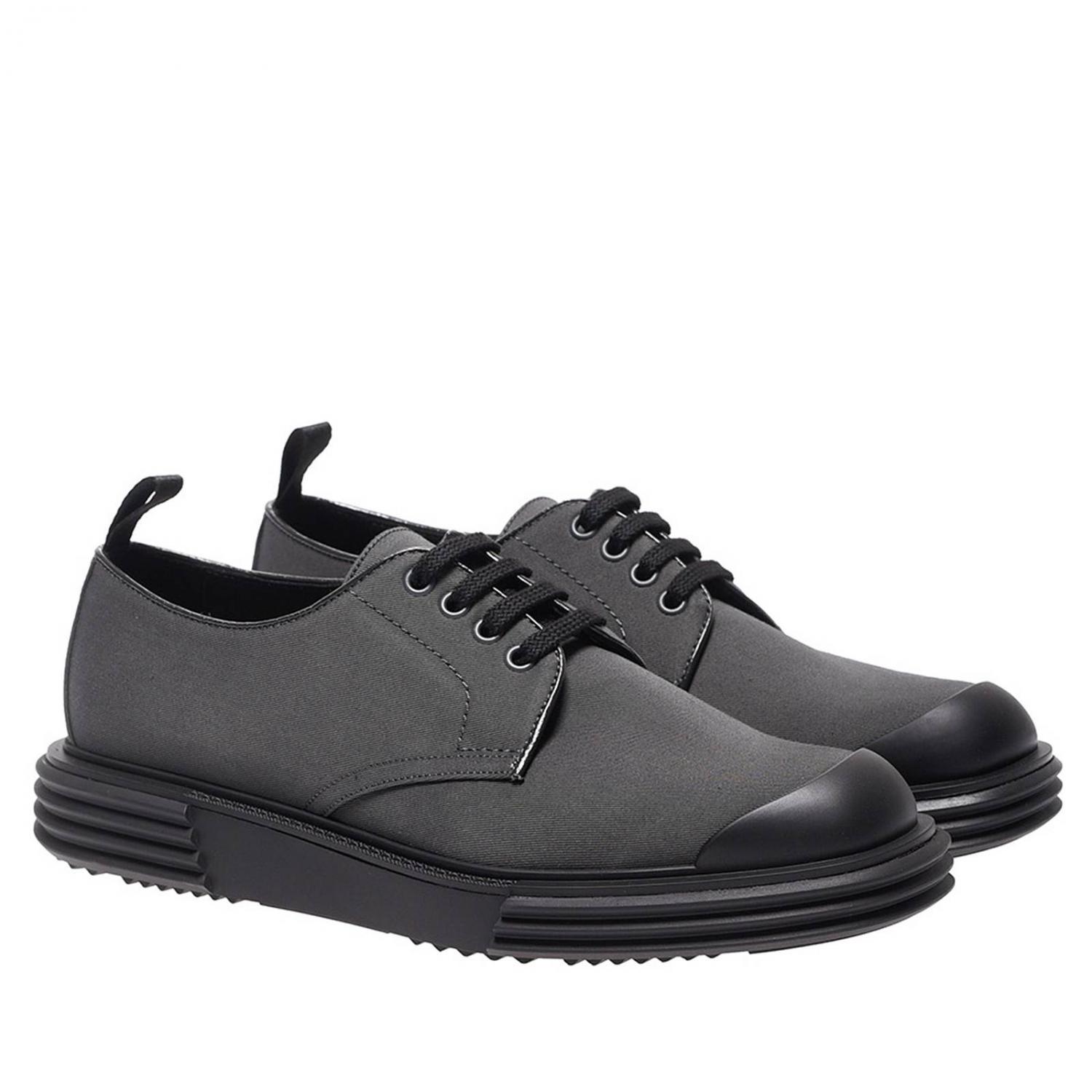 PRADA SCARPE STRINGATE: Derby stringata in tela e gomma con maxi suola, Grigio Topo - Img 2