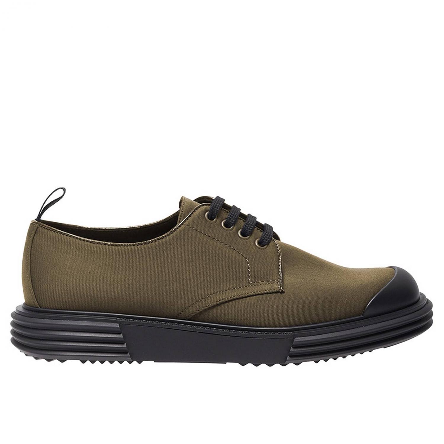 PRADA SCARPE STRINGATE: Derby stringata in tela e gomma con maxi suola, Militare - Img 1