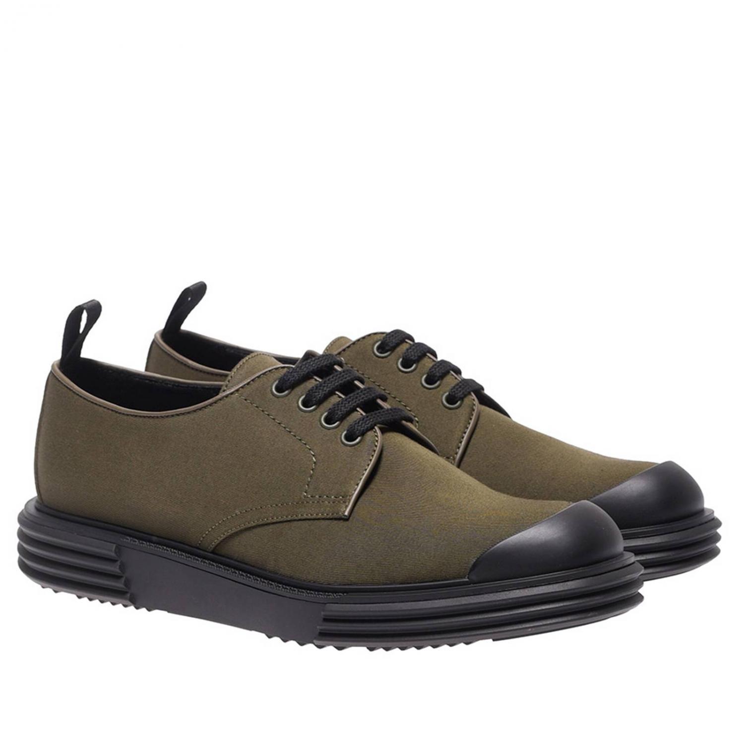 PRADA SCARPE STRINGATE: Derby stringata in tela e gomma con maxi suola, Militare - Img 2
