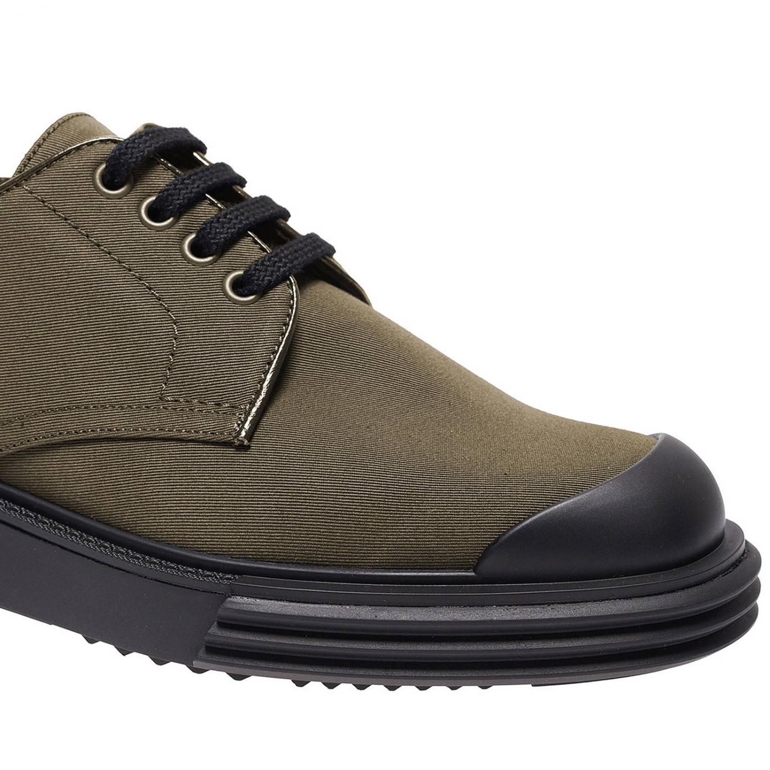 PRADA SCARPE STRINGATE: Derby stringata in tela e gomma con maxi suola, Militare - Img 3