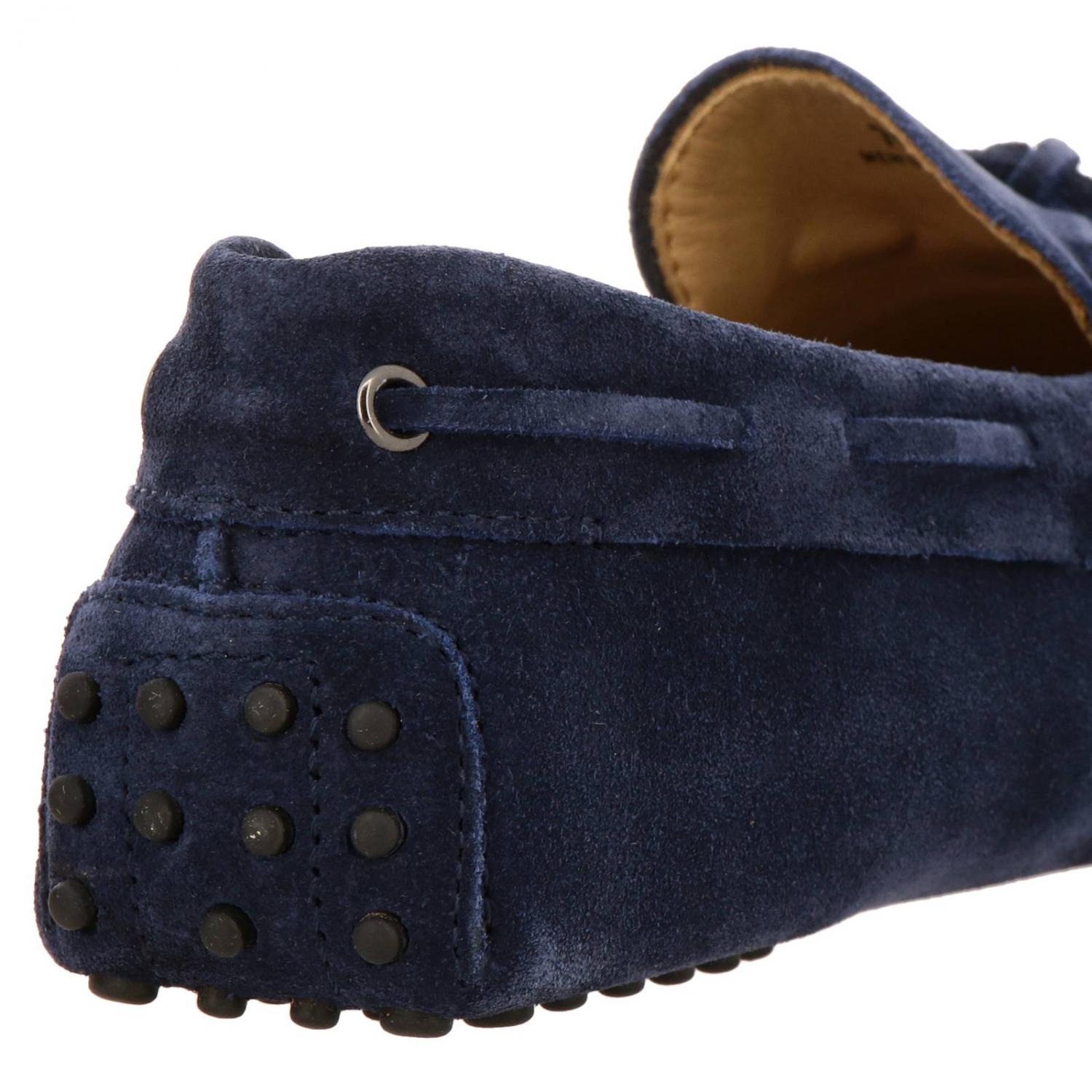 TOD'S MOCASSINI: Mocassino City gommini in vera pelle scamosciata con lacci, Blue - Img 4