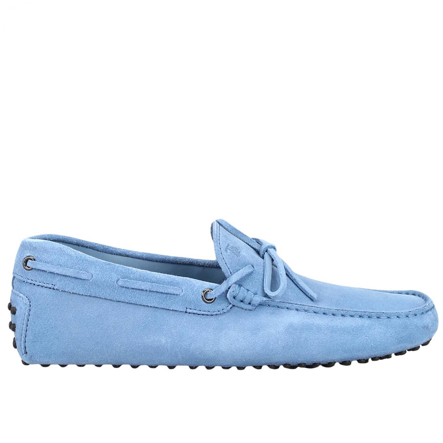 TOD'S MOCASSINI: Mocassino City gommini in vera pelle scamosciata con lacci, Azzurro - Img 1