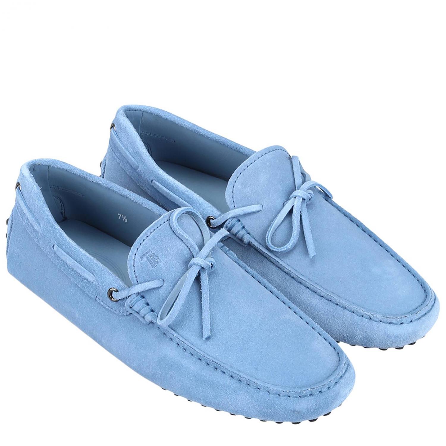 TOD'S MOCASSINI: Mocassino City gommini in vera pelle scamosciata con lacci, Azzurro - Img 2