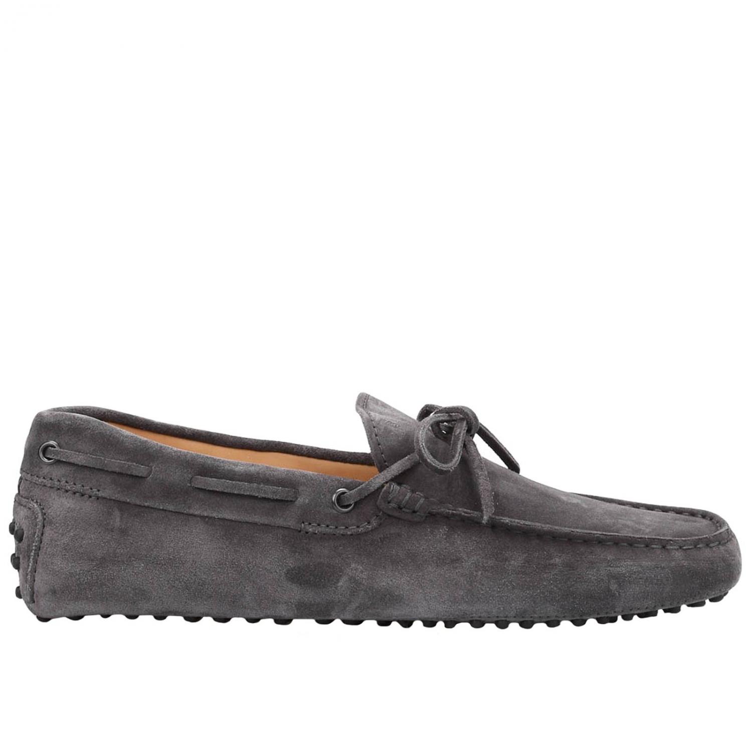 TOD'S MOCASSINI: Mocassino City gommini in vera pelle scamosciata con lacci, Grigio - Img 1