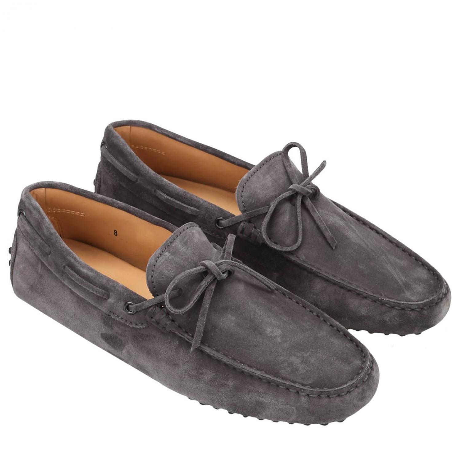 TOD'S MOCASSINI: Mocassino City gommini in vera pelle scamosciata con lacci, Grigio - Img 2