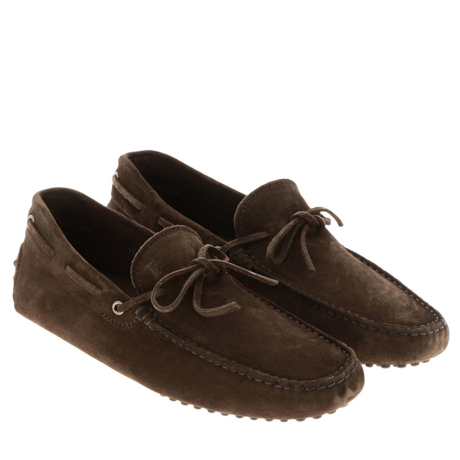 TOD'S MOCASSINI: Mocassino City gommini in vera pelle scamosciata con lacci, Moro - Img 2