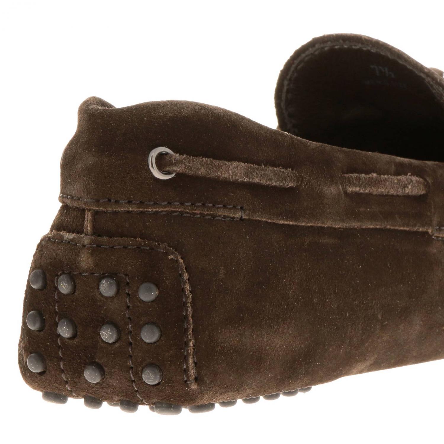 TOD'S MOCASSINI: Mocassino City gommini in vera pelle scamosciata con lacci, Moro - Img 4