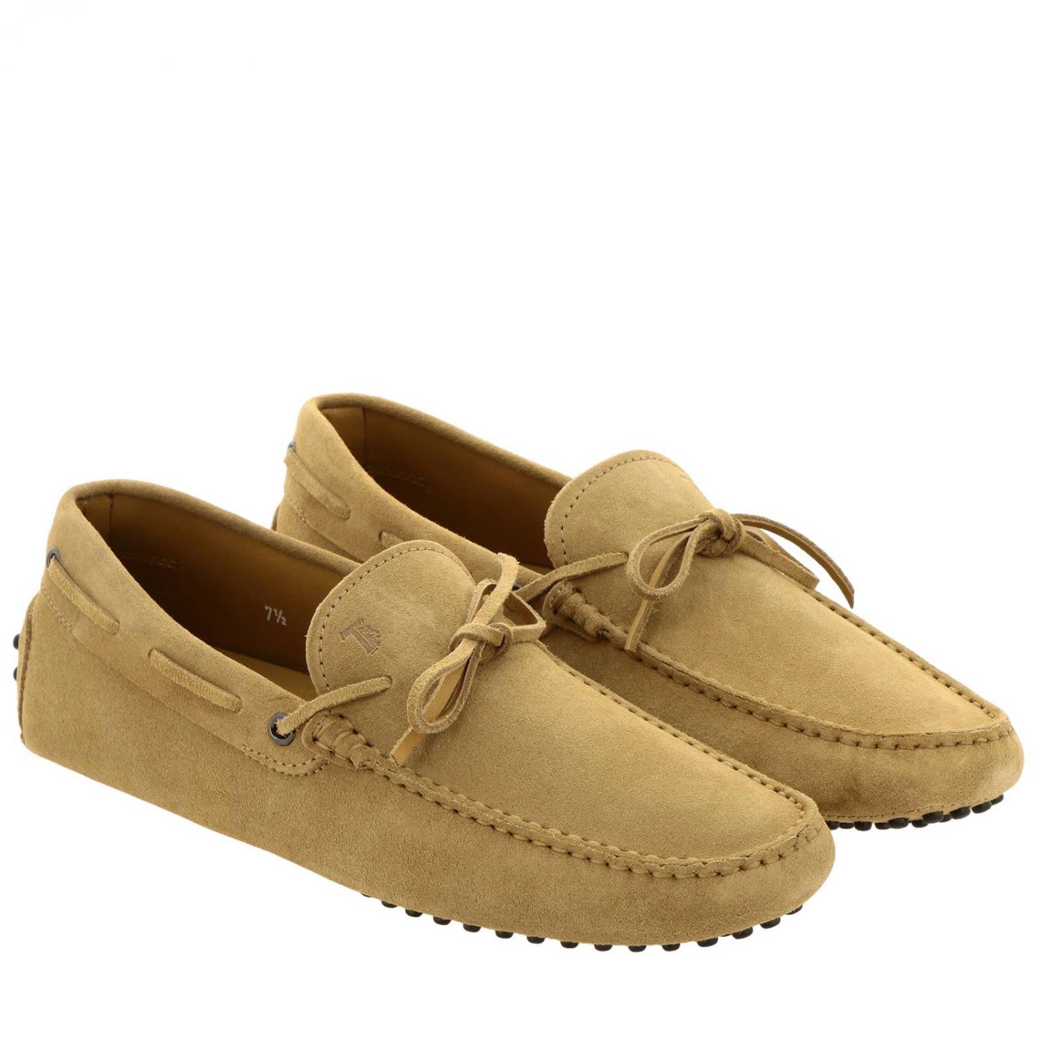 TOD'S MOCASSINI: Mocassino City gommini in vera pelle scamosciata con lacci, Biscotto - Img 2