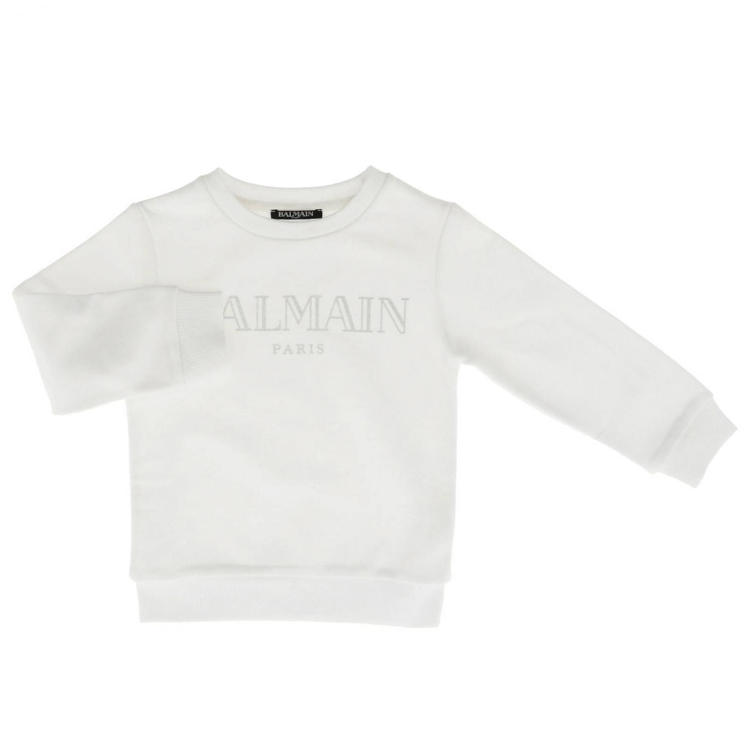 BALMAIN PULLOVER: Sweatshirt mit Rundhalsausschnitt und Maxi-Balmain-Paris-Aufdruck, Weiß - Img 1