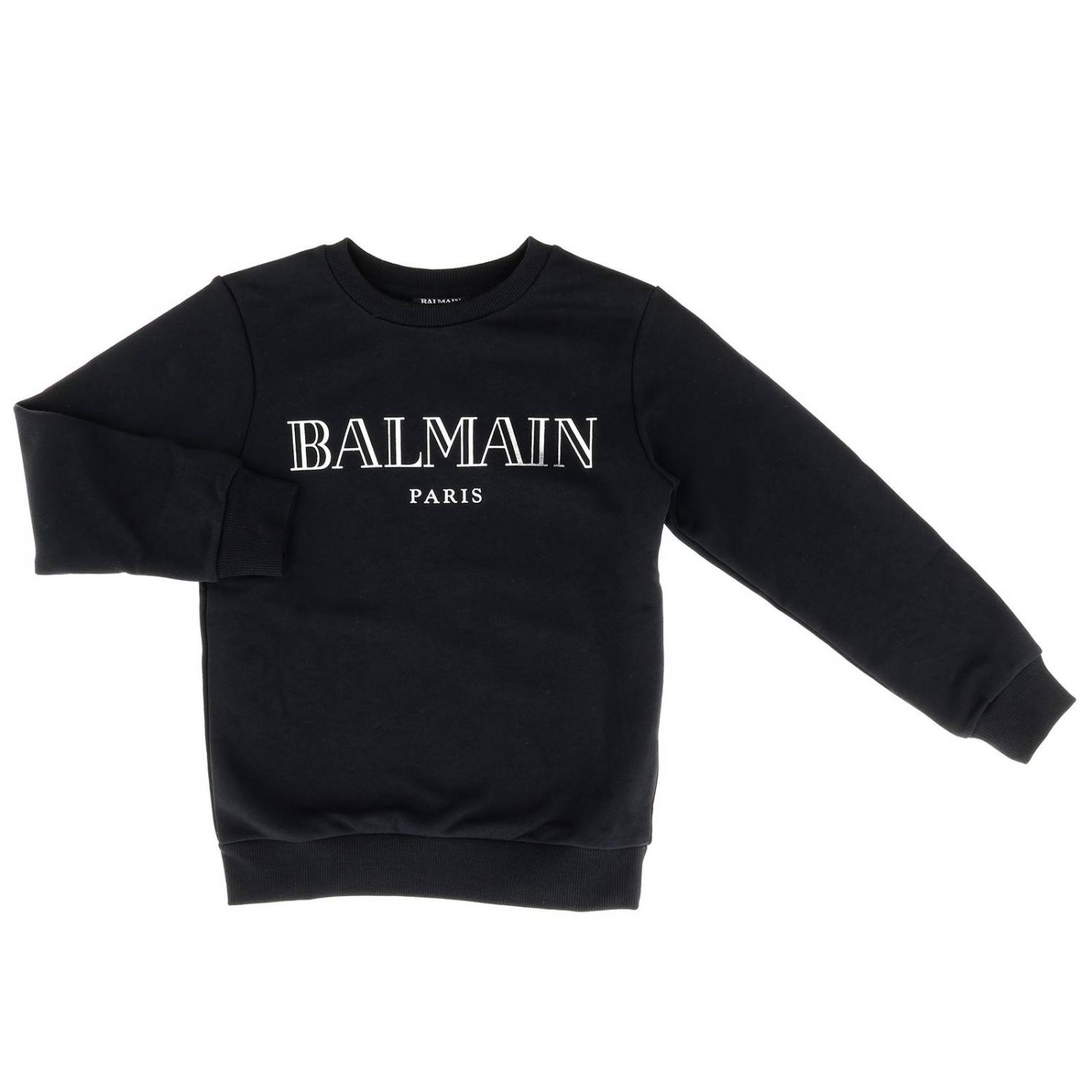 BALMAIN PULLOVER: Sweatshirt mit Rundhalsausschnitt und Maxi-Balmain-Paris-Aufdruck, Schwarz - Img 1