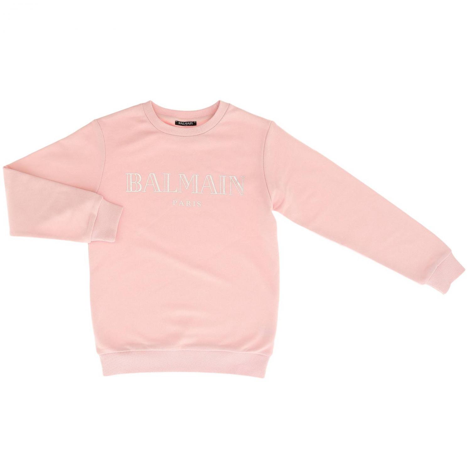BALMAIN PULLOVER: Sweatshirt mit Rundhalsausschnitt und Maxi-Balmain-Paris-Aufdruck, Pink - Img 1
