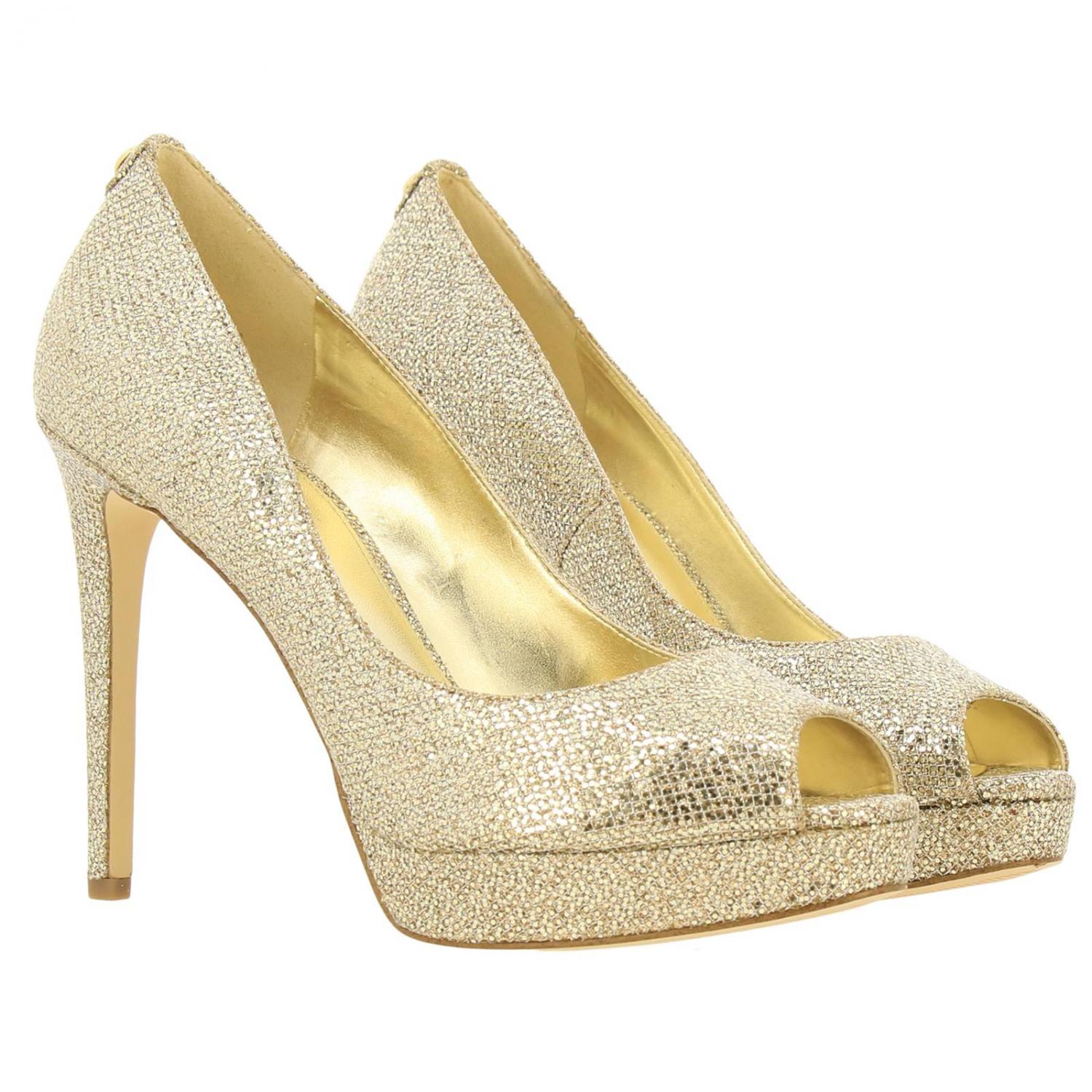 MICHAEL KORS DÉCOLLETÉ: Décolleté Erika platform in tessuto glitter con punta open toe e monogramma Michael Kors, Argento - Img 2