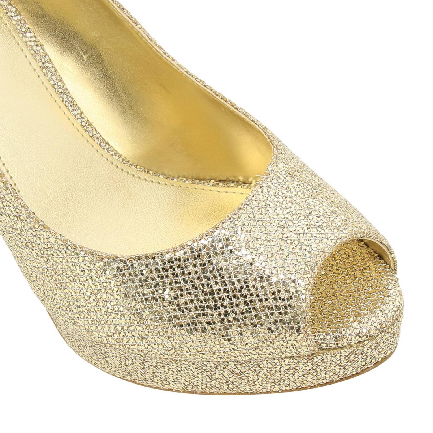 MICHAEL KORS DÉCOLLETÉ: Décolleté Erika platform in tessuto glitter con punta open toe e monogramma Michael Kors, Argento - Img 3