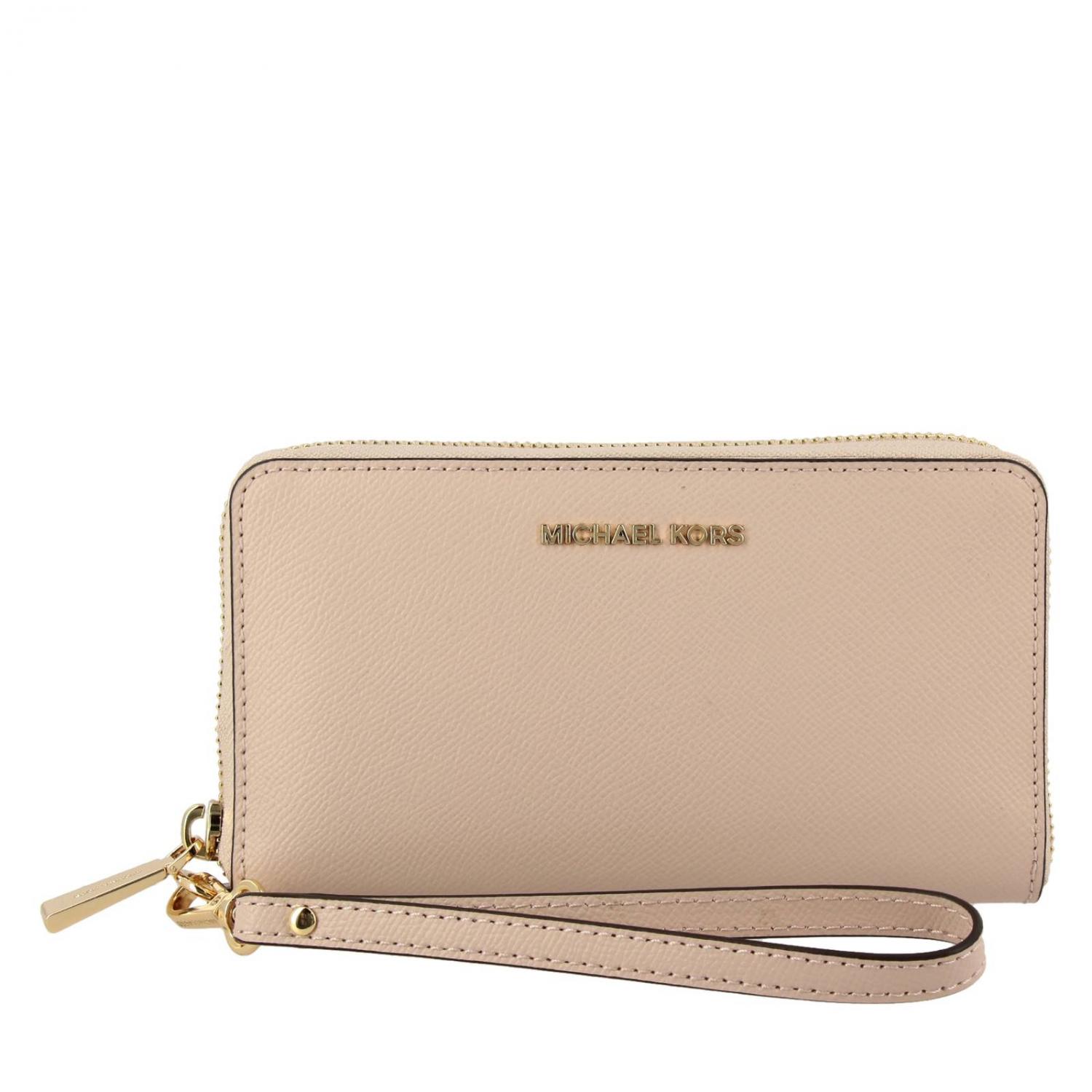 MICHAEL KORS GELDBÖRSE: Wristlets Geldbörse aus gehämmerten Leder, Puder - Img 1