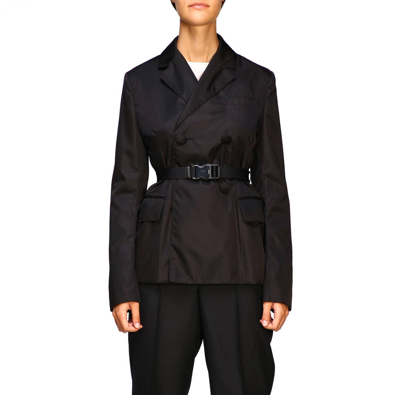 PRADA JACKE: Prada Zweireiherjacke mit Gürtel, Schwarz - Img 1