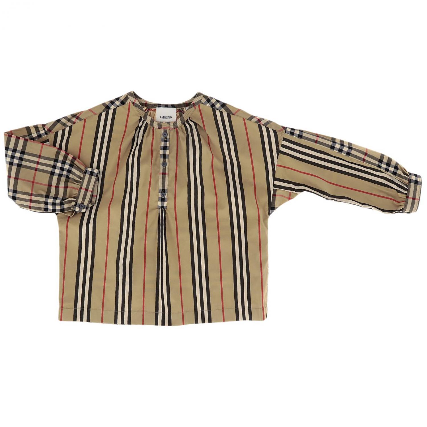 BURBERRY BLUSE: Langärmliges Burberry Shirt mit Check Motiv, Beige - Img 1