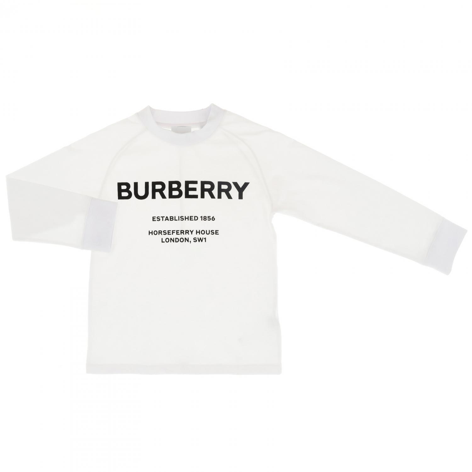 BURBERRY T-SHIRT: Sweatshirt mit maxi Burberry Aufdruck, Weiß - Img 1