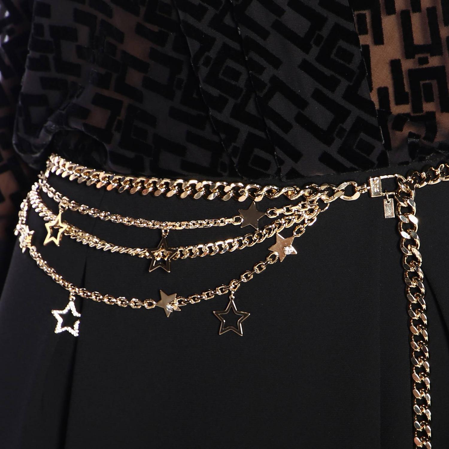 ELISABETTA FRANCHI BELT: Elisabetta Franchi jewel belt with macro chain with stars and logo, Gold - Img 4