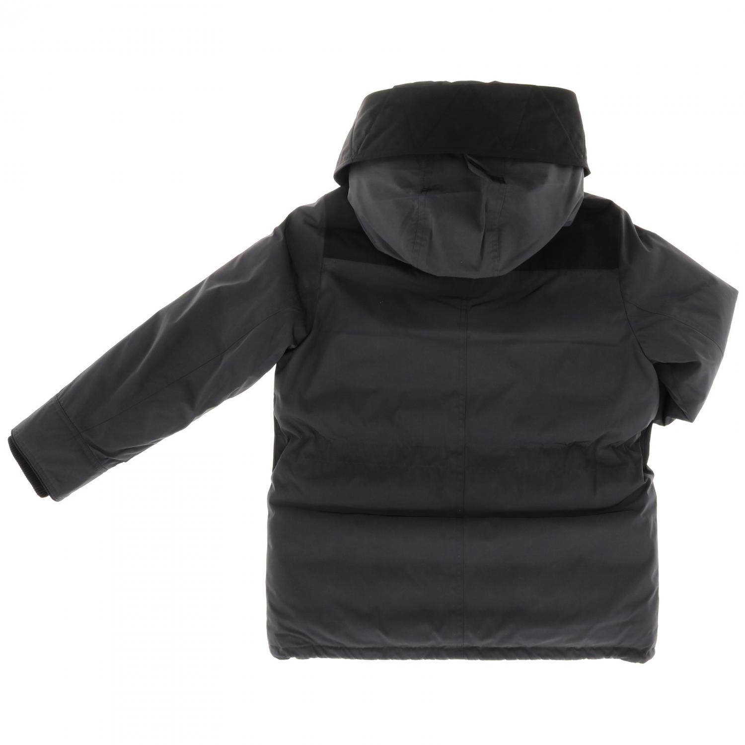 BURBERRY COAT: Bi-material Burberry coat with hood and check interior, Charcoal - Img 2