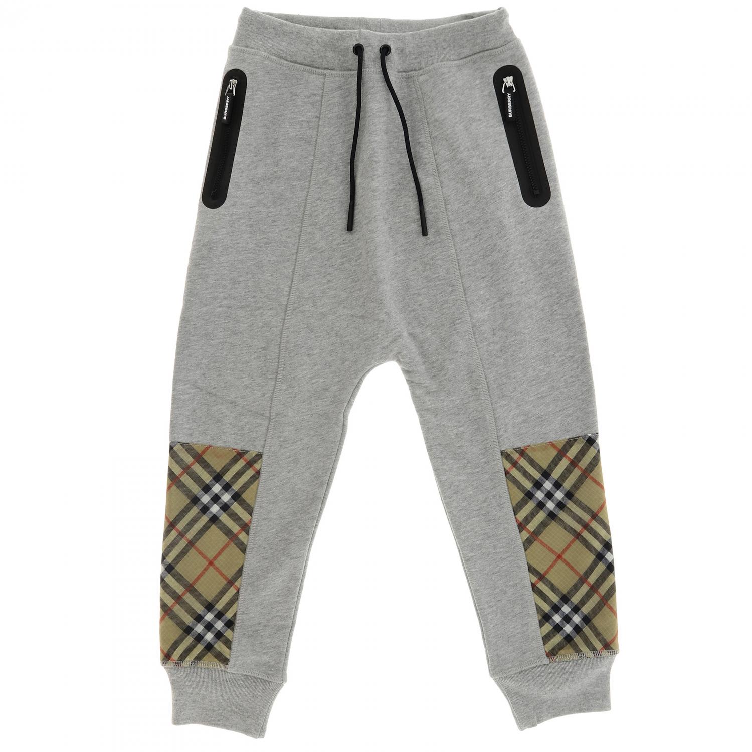 BURBERRY HOSE: Burberry Jogging Hose mit Check Patches, Grau - Img 1