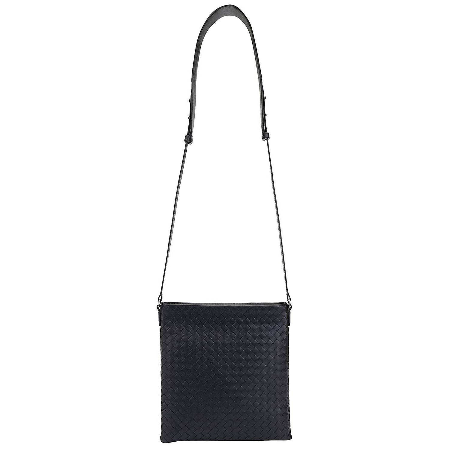 BOTTEGA VENETA BORSA A TRACOLLA: Borsello a tracolla messenger in vera pelle con lavorazione intrecciata, Nero - Img 3