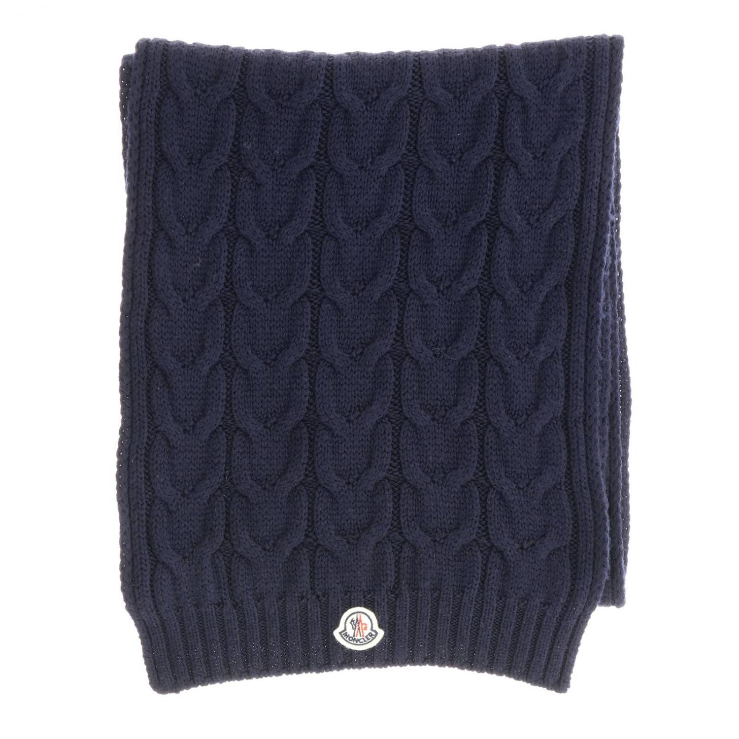 MONCLER SCIARPA: Sciarpa Moncler a trecce con logo, Blue - Img 1