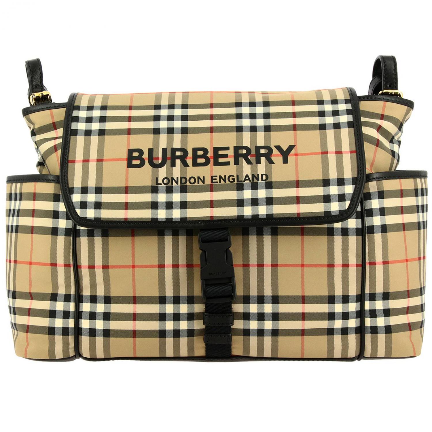 BURBERRY TASCHE: Burberry Mummy Tasche aus Leder und Canvas mit Wickelauflage, Beige - Img 1