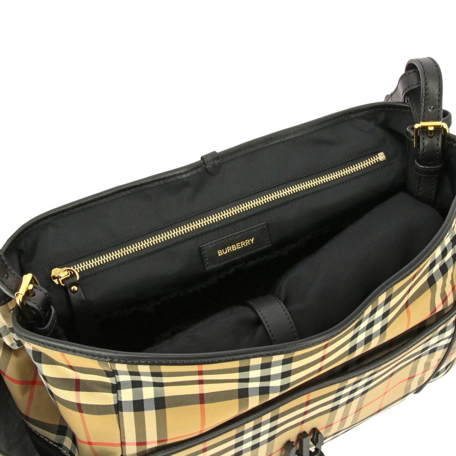 BURBERRY TASCHE: Burberry Mummy Tasche aus Leder und Canvas mit Wickelauflage, Beige - Img 4